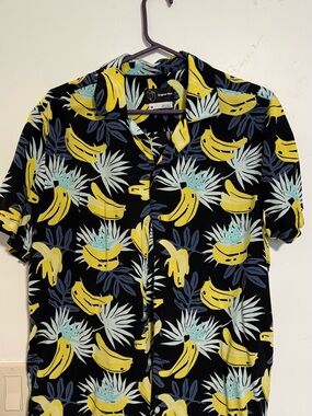 Original Use Black Tropical Banana Print Short-Sleeve Shirt - Yellow